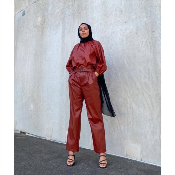 Who what wear faux leather brown blouse - Picture 7 of 8